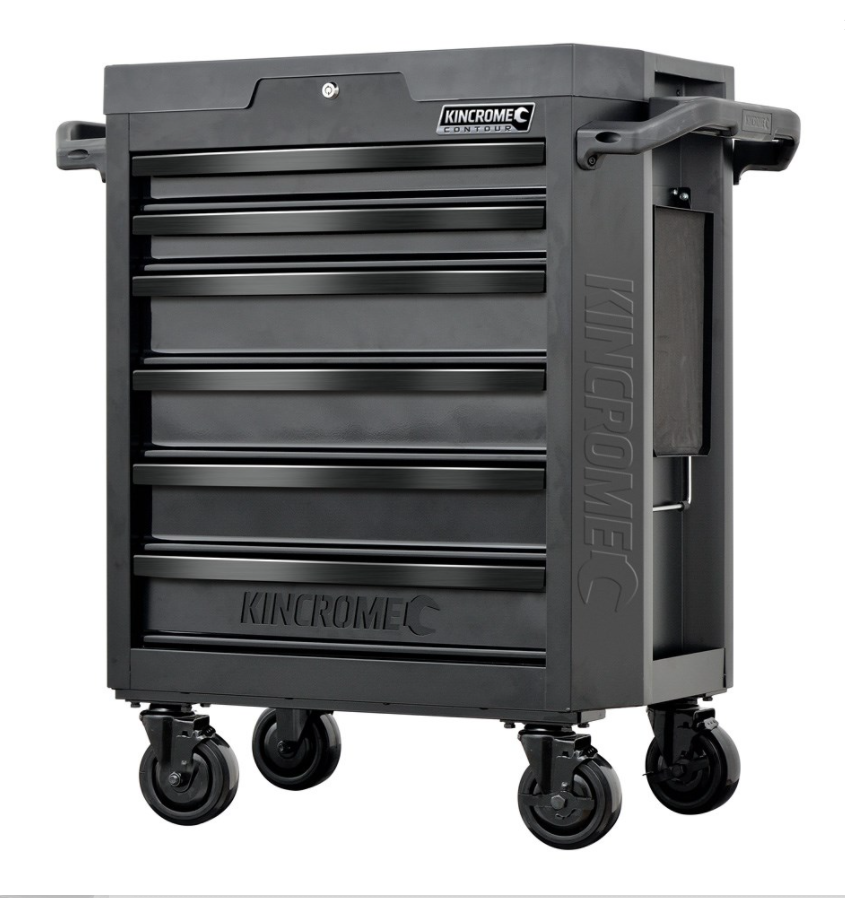 KINCROME CONTOUR TOOL TROLLEY 6 DRAWER 74CM BLACK SERIES